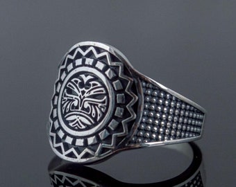 Silver Aztec Ring - Authentic Mexican Tribal Jewelry Featuring Mayan Ornaments and Ethnic Symbols made for Men and Women