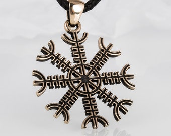 Helm of Awe Pendant - Bronze Aegishjalmur Jewelry for Protection Handmade Viking Amulet with the Power of the Norse Heritage