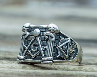 Freimaurerring aus Sterlingsilber, Siegelring mit Winkelmaß und Zirkel