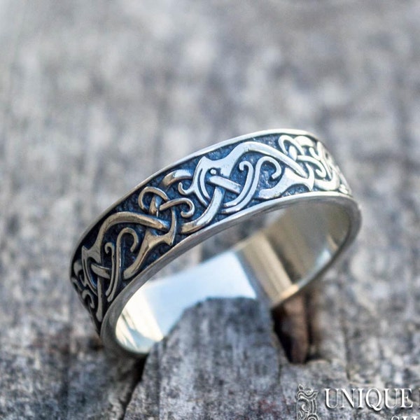 Silver Viking Ornament Ring, Scandinavian Jewelry, Viking Band, 925 Silver Viking Ring, Norse Ornament Jewelry • Gift for Viking