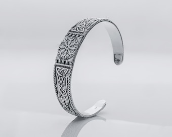 Chunky silver Vegvisir bracelet, unique Scandinavian jewelry, men Nordic jewelry, statement warrior bracelet, husband Christmas gift