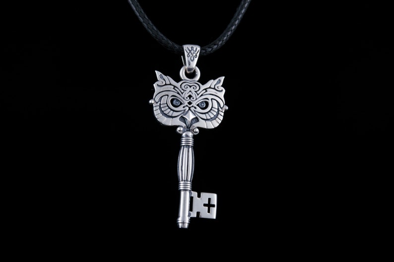 Owl Key Pendant, Silver Bird Ring, Key Necklace with Owl, Animal Jewelry, Skeleton Key Jewelry, 925 Silver Key Charm, Owl Jewelry image 4