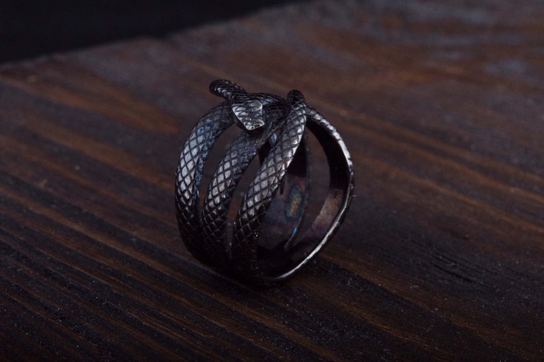 Black Snake Ring Solid Silver Snake Jewelry Ruthenium Plated Etsy