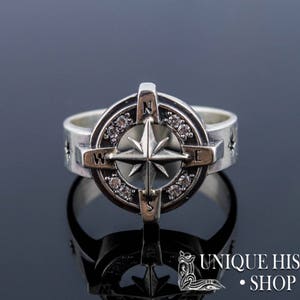 Compass Ring With Cubic Zirconia, Handcrafted 925 Silver Sailor's Ring ...