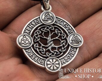 Bronze Yggdrasil Pendant Handmade Viking Jewelry With Valknut