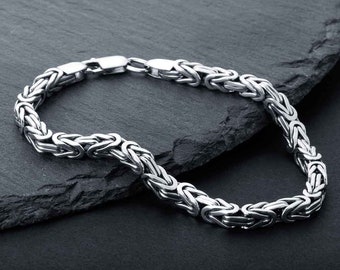 Viking Men's Bracelet, 925 Sterling Silver Woven Chain, Layered