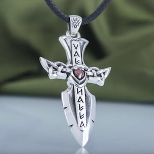 Statement Viking sword pendant, custom warrior pendant necklace, unique Scandinavian jewelry, 7th anniversary gift, Viking rune jewelry image 9