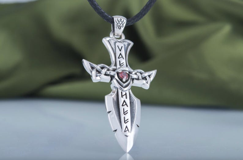 Statement Viking sword pendant, custom warrior pendant necklace, unique Scandinavian jewelry, 7th anniversary gift, Viking rune jewelry image 9