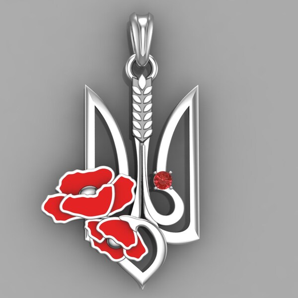 Ukrainian Traditional Mother-of-Pearl Necklace with Silver Trident - Ethnic Jewelry main image 0