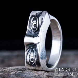 Michelangelo David Augen Ring - Silber Skulptur Schmuck mit Augen Davids, einzigartige Ringe für Männer, Freund Geschenk, Silber Boho Ringe