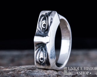 Michelangelo David Eyes Ring - Silver Sculpture Jewelry featuring Eyes of David Unique Artistic Ring for Bohemian Collection
