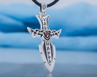 TEST Viking sword pendant, custom warrior pendant necklace, unique Scandinavian jewelry, 7th anniversary gift, Viking rune jewelry
