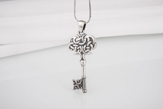 Norse Key Silver Pendant Viking Ornament Key Necklace Celtic