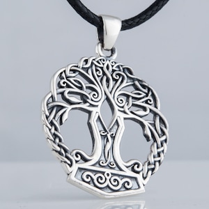 Yggdrasil World Tree Pendant, Scandinavian Ornament Necklace, Nordic Jewelry with Three of Life and Ancient Symbols of Viking Age