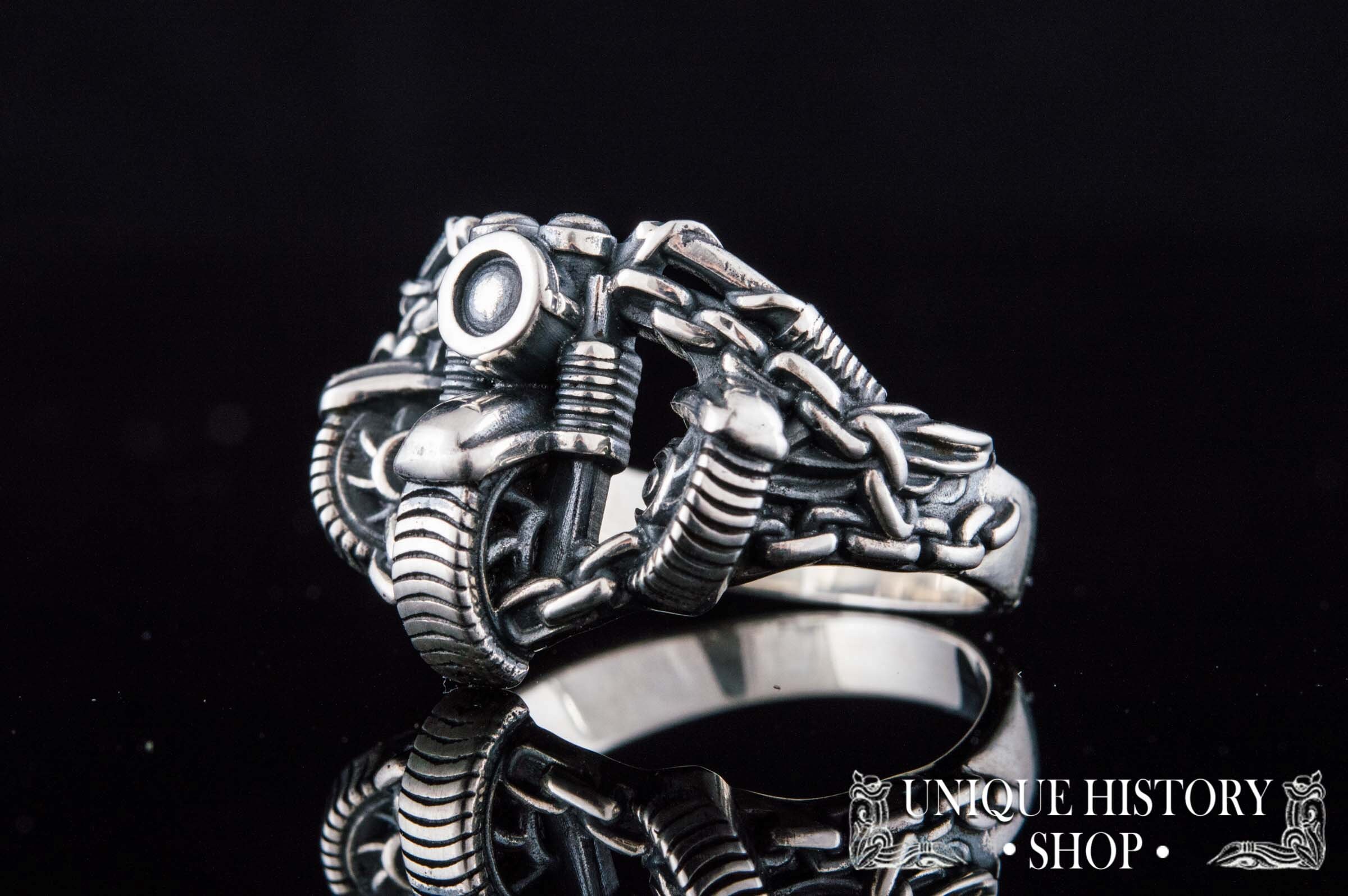 Motorcycle Ring Silver Biker Moto Ring Men's Ring With Etsy