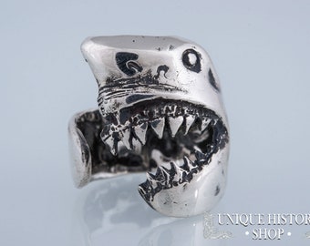 Silver Shark Ring - Authentic Sea Life Jewelry Ideal Gift for Fisherman and for Ocean Jewelry Collectors with Bold Design
