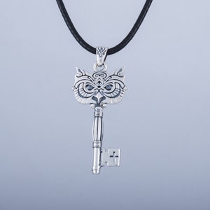 Owl Key Pendant, Silver Bird Ring, Key Necklace with Owl, Animal Jewelry, Skeleton Key Jewelry, 925 Silver Key Charm, Owl Jewelry image 6