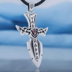 Statement Viking sword pendant, custom warrior pendant necklace, unique Scandinavian jewelry, 7th anniversary gift, Viking rune jewelry image 10