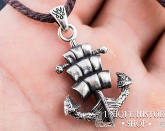 Massiver 925er Sterling Silber Anker Anhänger Mit Seil Detail