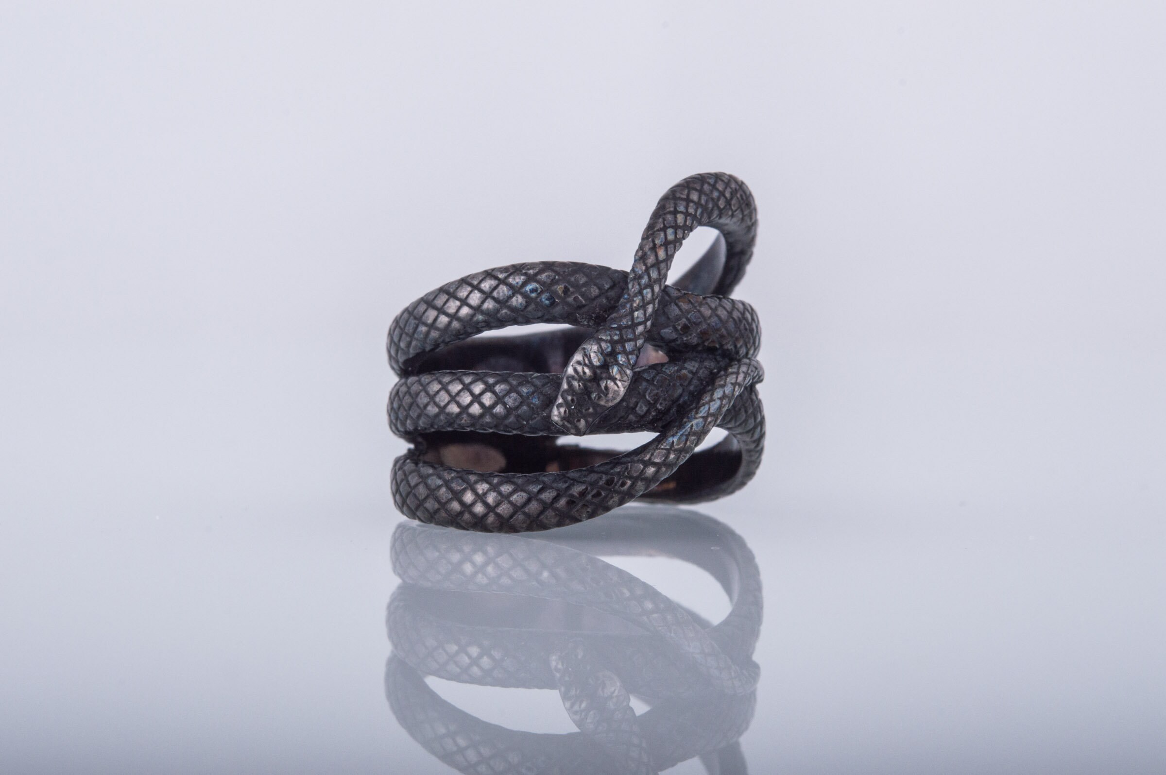 Black Snake Ring Solid Silver Snake Jewelry Ruthenium Plated Etsy
