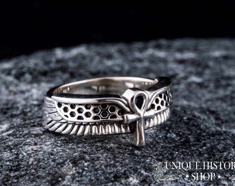 Silver Egypt Ankh Ring, Egyptian Band, Egypt Silver Ring, Egyptian Ankh Jewelry, Small Ankh Ring, Egypt Symbol Ring, Egyptian Power Amulet