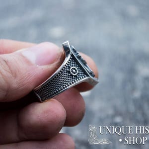 Sailor Anchor Ring Men's Nautical Jewelry with Ship Wheel Symbol Handcrafted Maritime Captain Ring in Vintage Style image 3