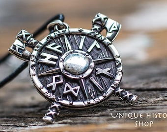 Pendentif bouclier Odin grêle, pendentif boussole viking, bijoux spirituels celtiques, cadeau pour lui, pendentif Viking pour homme fabriqué à la main