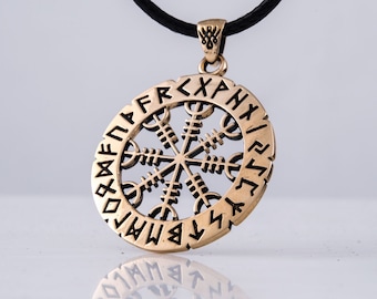 Helm of Awe Pendant - Aegishjalmur Amulet with Elder Futhark Runes Authentic Viking Jewelry Inspired by Scandinavian Mythology and Tradition