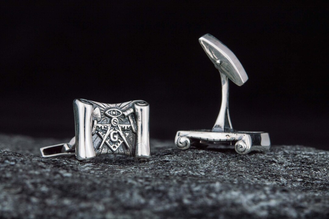 Freemason Square and Compass Cufflinks in Silver Tone with Black - Mason Square Market