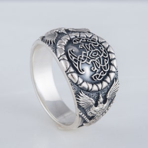 Chunky Silver Norse Ring with Tree of Life Design, Yggdrasil Symbol Signet Band, Scandinavian Jewelry with Engraving, Gift for Brother