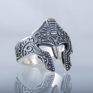 Roman Warrior Helmet Ring - Handmade Silver Jewelry - Unisex Gladiator Ring for Fashionable Warriors