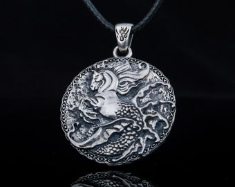 Hippocampus Greek Symbol Necklace, Sea Monster Jewelry, Mythical Horse with Fishtail Pendant, Nautical Amulet, Handmade Sea Creature Jewelry
