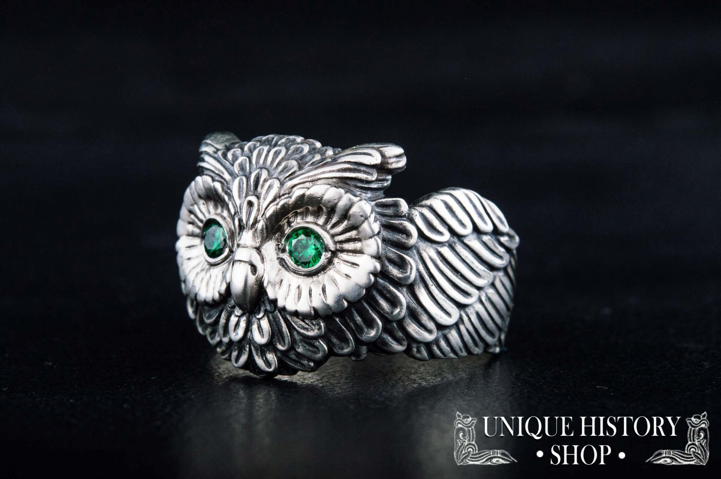 Unique silver owl ring, personalized engraved bird jewelry, statement sterling silver ring, 30th bir