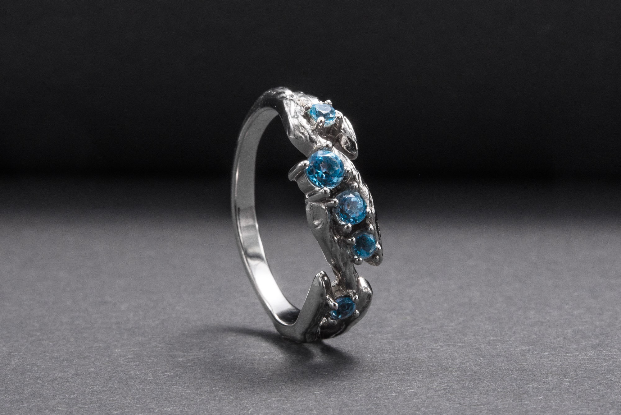 Elegant Platinum Ring - Wedding Jewelry with Nature-Inspired Tree Branch Design and Swiss Topaz, Anniversary Gift Or Unique Sister Gifts