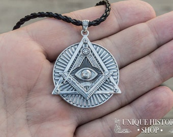 ONEFINITY Collana massonica in argento sterling 925 con bussola massonica ciondolo collana massonica simboli massonici gioielli per uomo, misura unica, Argento, Nessuna pietra preziosa