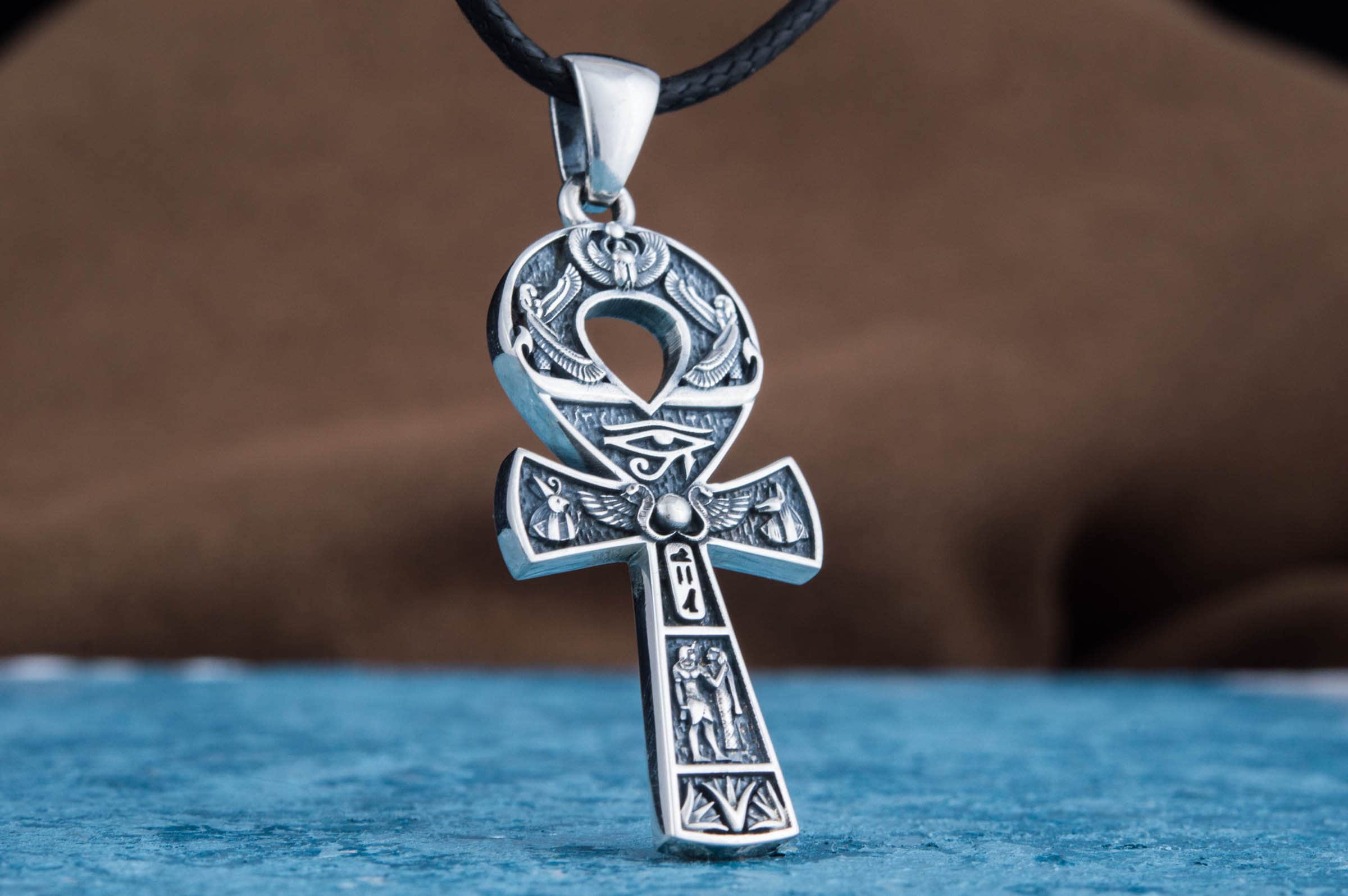 925 Silver Egyptian Ankh Pendant With Hieroglyphics and - Etsy