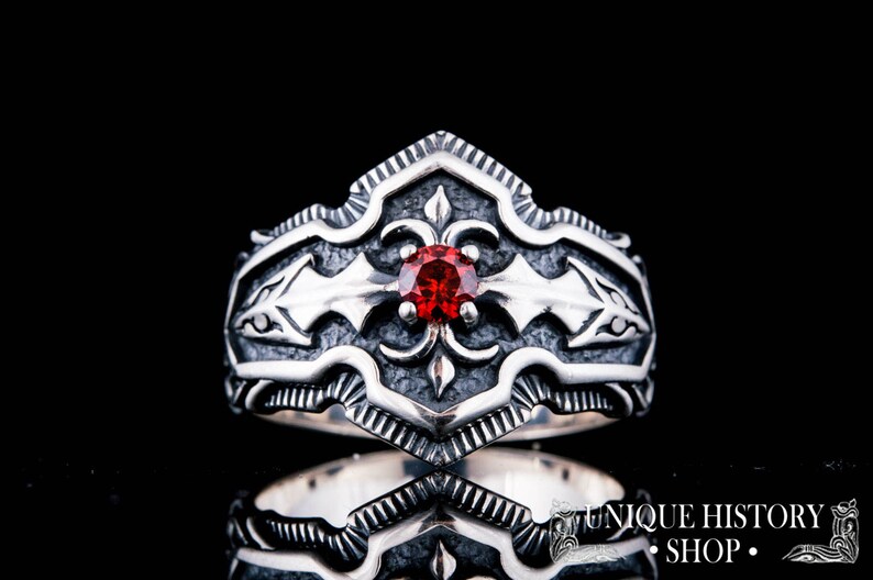 Stunning Ring with Red Gem Men's Ring Cubic Zirconium Etsy