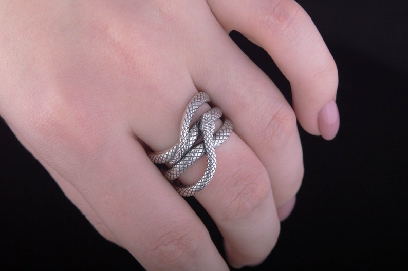 925 Silver Snake Ring Men Cobra Ring with Snake Pattern Gift for Husband Boyfriend Black Mamba Ring Jewelry Serpent Signet with Snake Skin image 2