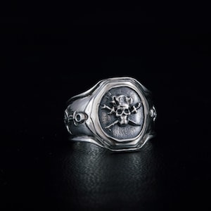 Bague de pirate en argent avec tête de mort et os croisés, signet d'ancre avec symbole Jolly Roger, bijoux de pirate en argent 925, cadeau pour mari marin image 5