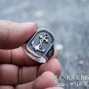 Sailor Anchor Ring Men's Nautical Jewelry with Ship Wheel Symbol Handcrafted Maritime Captain Ring in Vintage Style image 4