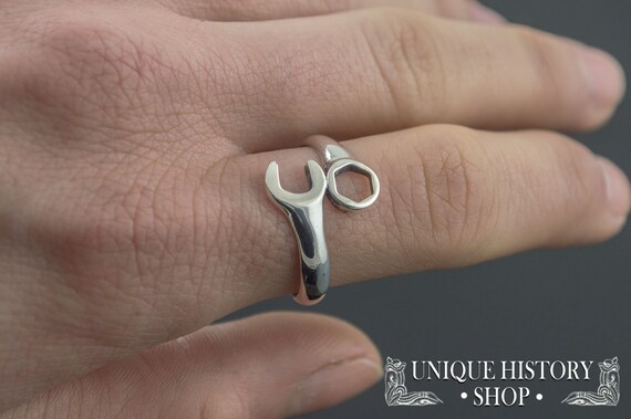 Spanner Wrench Ring Handcrafted Silver Ideal Mechanical Jewelry