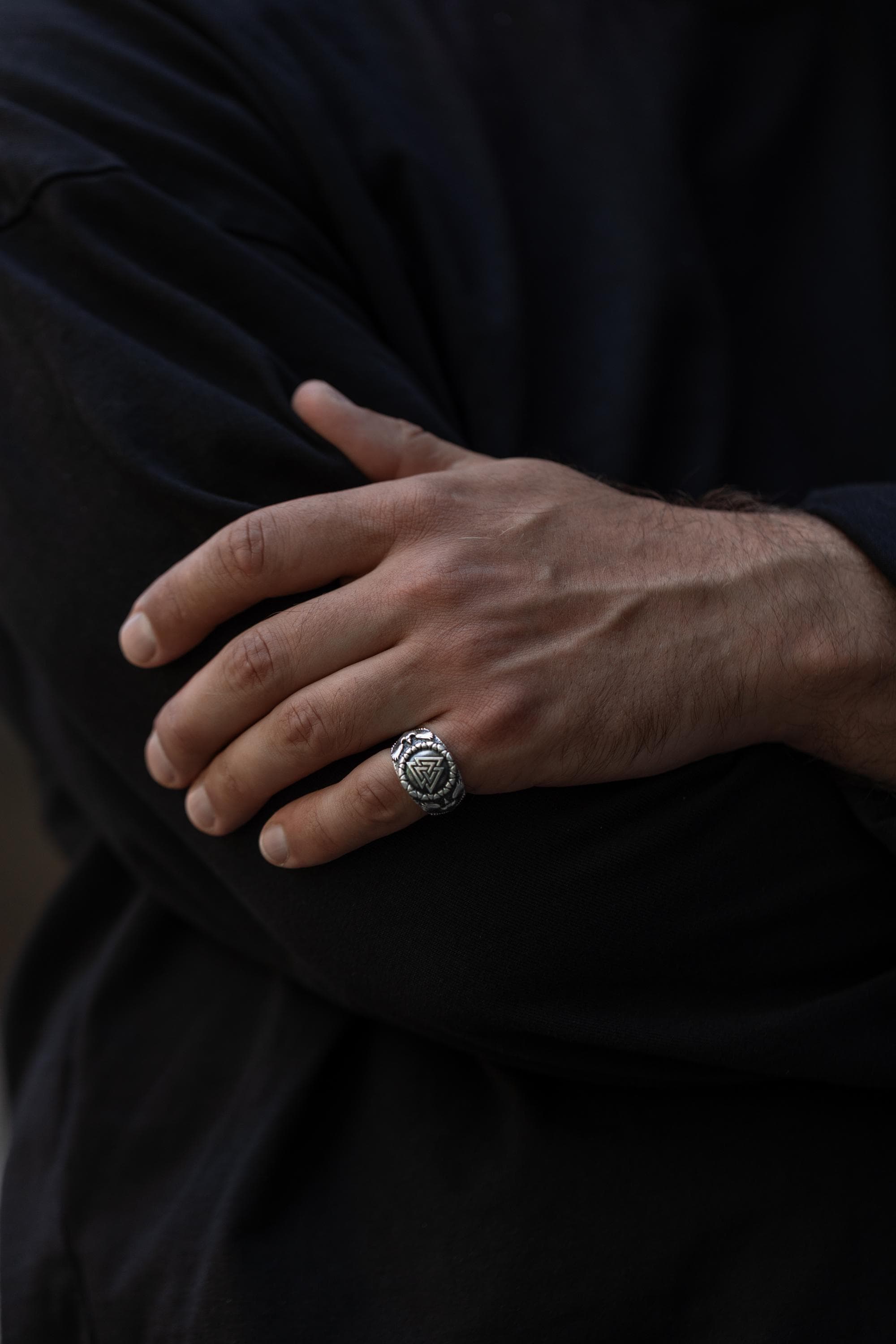 Silver Signet Raven Ring, Nordic Personalized Ring, Statement