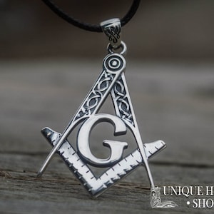 Silver Freemason Pendant - Master Mason Jewelry with Square and Compasses Symbol Handmade Masonic Necklace Ideal for Secret Society Members