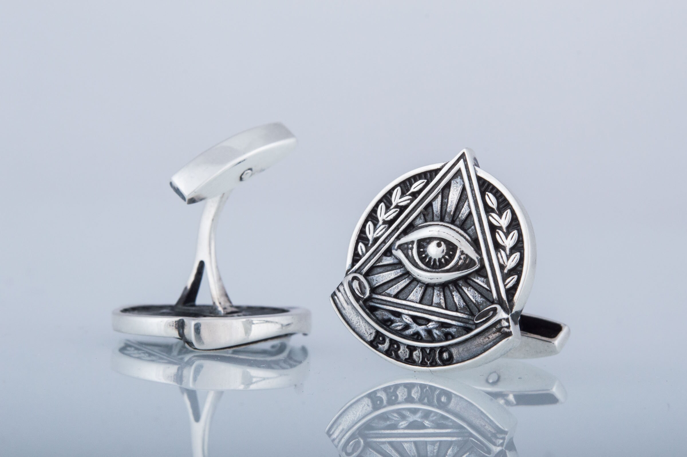 Silver Masonic Cufflinks - Classic Freemason Jewelry with Eye of Providence Handmade Suit Accessories featuring All Seeing Eye Symbol