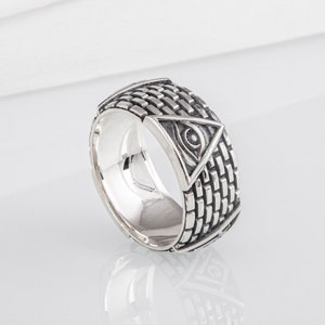 Personalized Masonic Knights Templar Ring - Customized Eye of Providence Silver Band, All Seeing Eye Ring, Secret Society Illuminati Jewelry