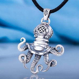 Silver Octopus Pendant - Scuba Diver Necklace with Kraken Design Handcrafted Nautical Jewelry  Perfect for Captains and Sailors