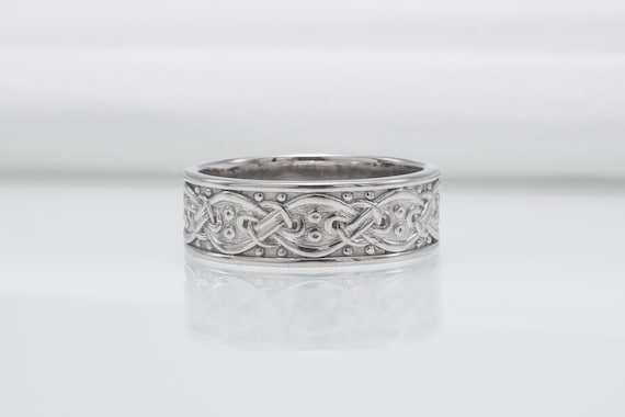 950 Platinum Viking Ornament Ring 7 US, Solid Platinum Jewelry with Scandinavian Ornament, Handmade Norse Platinum Ring