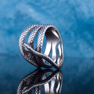 925 Silver Snake Ring Men Cobra Ring with Snake Pattern Gift for Husband Boyfriend Black Mamba Ring Jewelry Serpent Signet with Snake Skin image 5