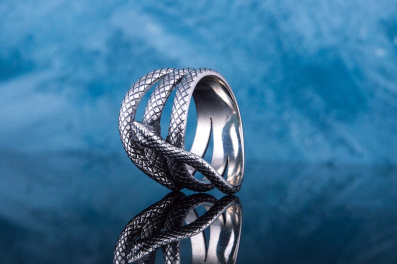 925 Silver Snake Ring Men Cobra Ring with Snake Pattern Gift for Husband Boyfriend Black Mamba Ring Jewelry Serpent Signet with Snake Skin image 5