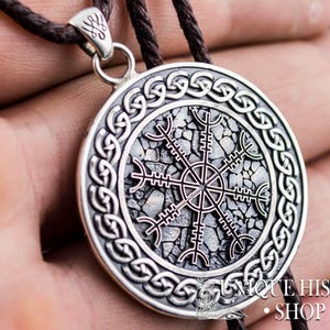Helm of Awe Pendant, Aegishjalmur Symbol Necklace with Viking Ornament Necklace, Handcrafted 925 Silver Norse Jewelry